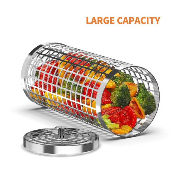 Basket Outdoor Smoking Cage Portable Barbecue Net Rolling BBQ Grill - Image 9