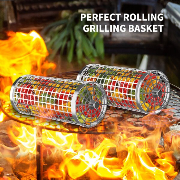 Basket Outdoor Smoking Cage Portable Barbecue Net Rolling BBQ Grill - Image 4