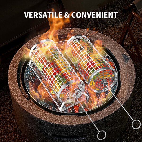 Basket Outdoor Smoking Cage Portable Barbecue Net Rolling BBQ Grill - Image 5